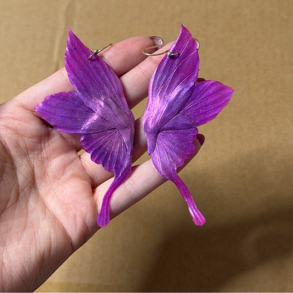 Purple butterfly wing earrings